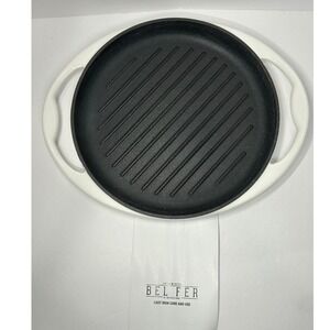 BEL FER Cast Iron Grill Pan Oval 10" White Handles Limited Edition